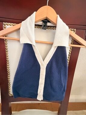 Forever 21 Navy and Cream Halter Button-Up Sweater Top